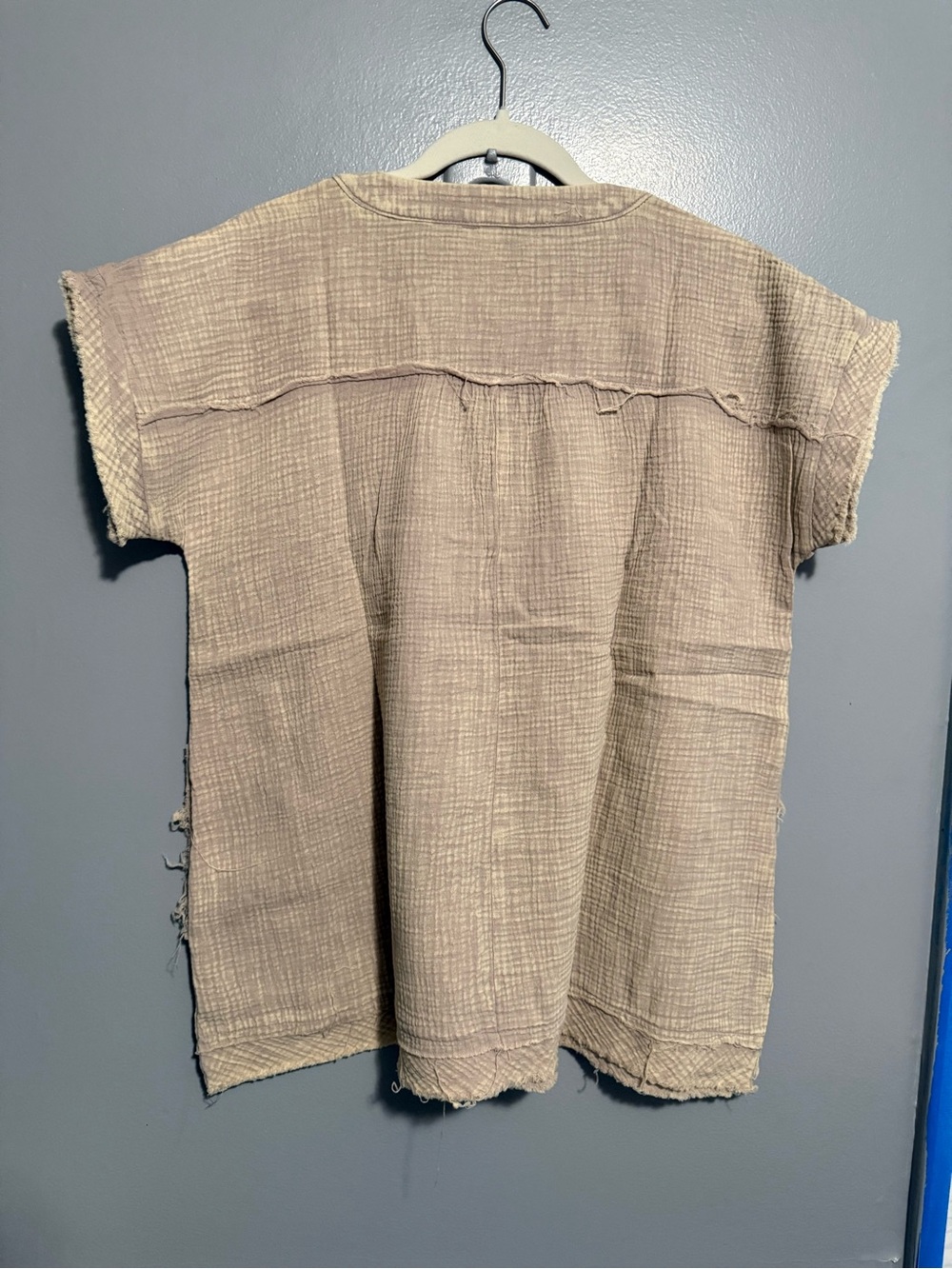 Zenana Acid Wash Ash Mocha Cotton Gauze Wide-Leg Pant Set - Top & Bottom - Picture 6 of 9